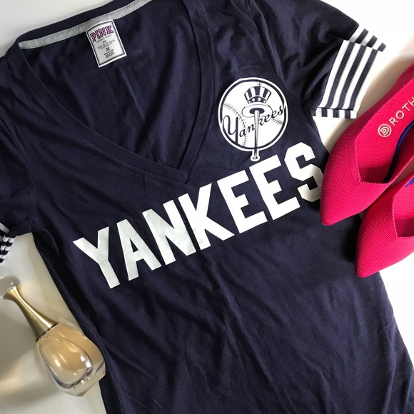 PINK Victoria's Secret Tops - Victoria’s Secret Pink Yankees V Neck Tee